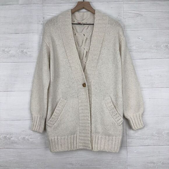 Faherty Stella Long Line Cardigan Women XS Wool Alpaca Cable Knit Ivory Cream - Picture 15 of 16
